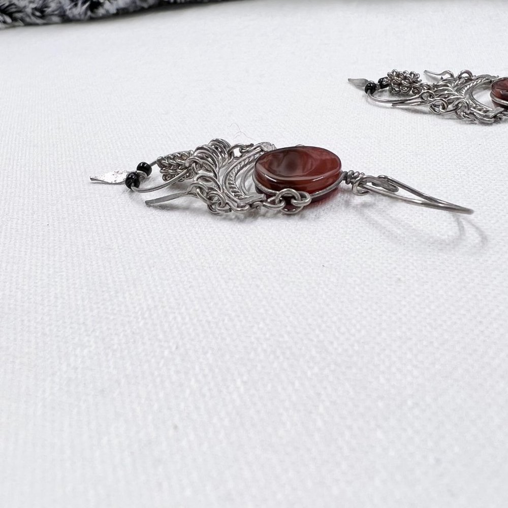 Silver Tone Agate 2 ¼” Wire Earrings - Picture 5 of 5